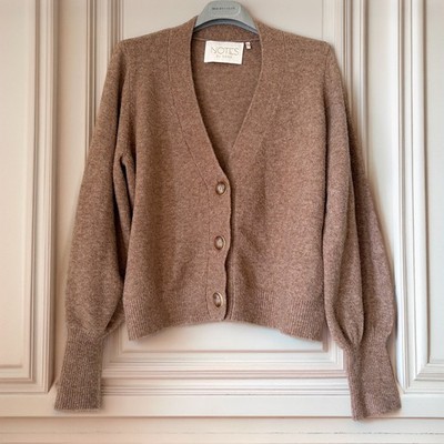 NOTES DU NORD Ozone Wool Blend Balloon Sleeve Cardigan in Tan Size M 