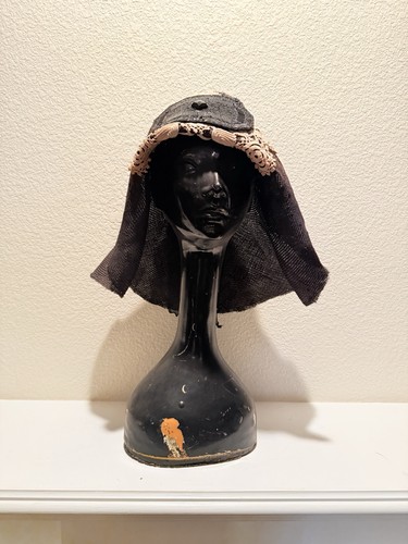 Vintage Art Deco Beaded Lace Cocktail Hat – Black & Blush, 1920s–1930s Style