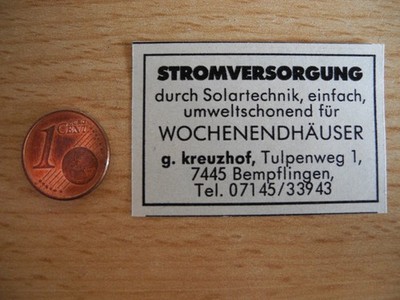Reklame Werbeanzeige Stromversorgung durch Solartechnik G. Kreuzhof Bempflingen