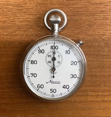 Vintage Minerva Patent 7j Mechanical Swiss Stop Watch Stainless Chrome Case