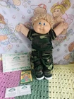 Cabbage Patch Kid Blonde Fuzzy Hair Matching Camo Outfit & Shoes, Papers Incl'