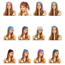 Unisex Striped Christmas Hat Night Sleeping Hat Pointed Hat w/Pompom Ball Tassel