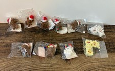 Vintage Mini Flocked 1  Teddy Bear Lot Brown Yellow White Fuzzy Christmas Santa