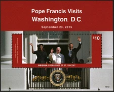 BEQUIA GRANADINE DI SAN VINCENZO 2015 Foglio francobolli Papa Francesco visite New York #30877