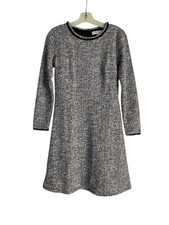 Ann Taylor Loft Dress Women's Houndstooth Tweed Knee Length Long Sleeve Size 0