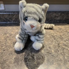 Ty Beanie Buddies Collection Vintage Striped Cat Grey Beige 12” x 8” 1999