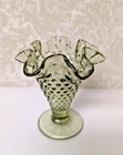 Vintage Fenton Hobnail Colonial Green Glass Ruffled Raised Vase 3.75" Small