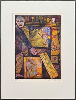 Esteban Fekete color woodcut autographed and numbered 32/100