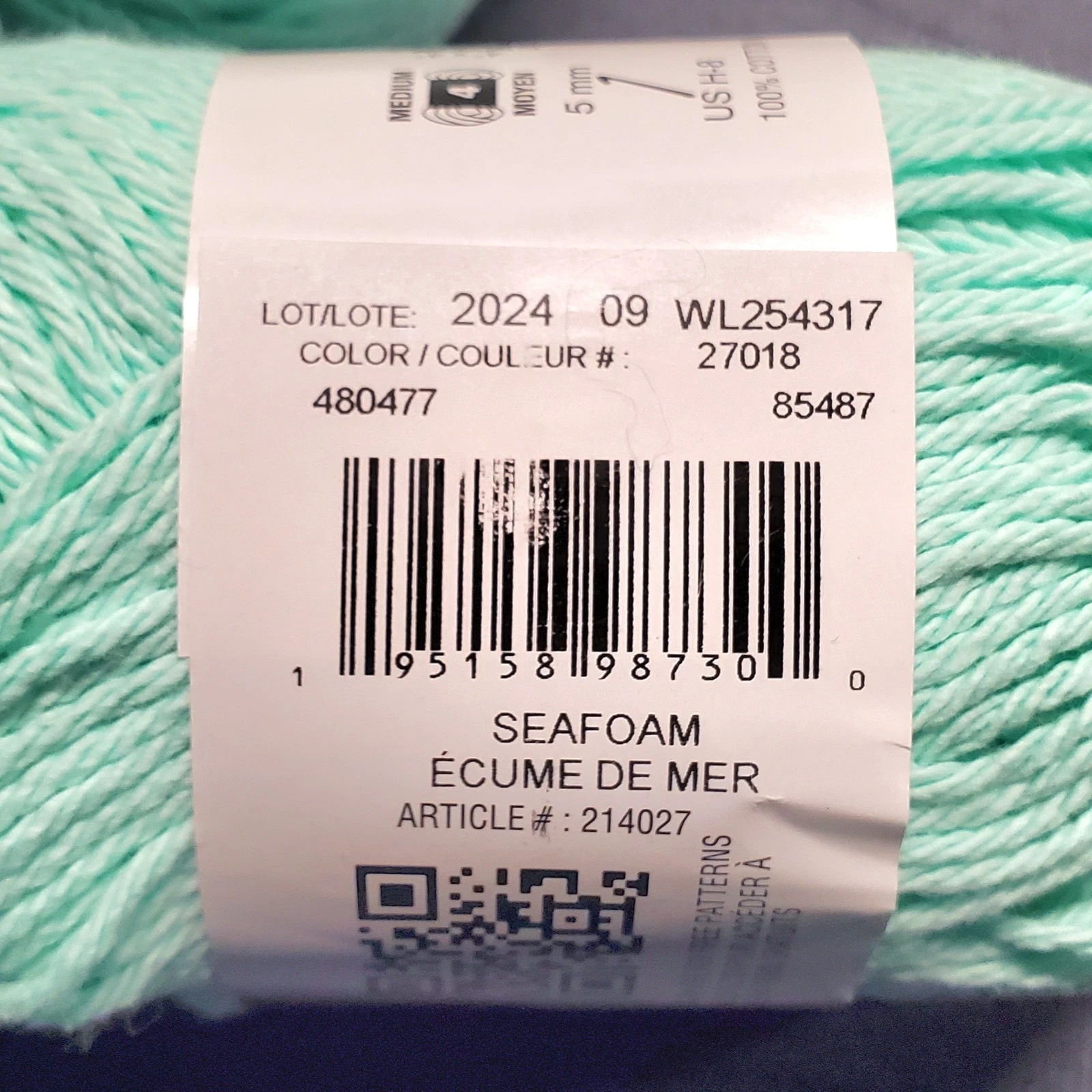 Loops & Threads Classic Cotton Yarn Seafoam Lot 5 Skeins 100% Cotton 120yd New image 4