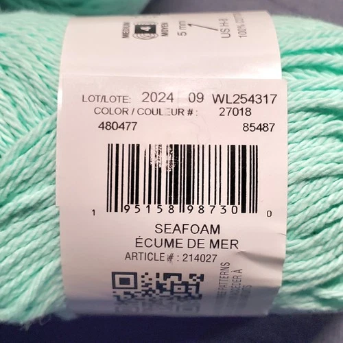 Loops & Threads Classic Cotton Yarn Seafoam Lot 5 Skeins 100% Cotton 120yd New image 4