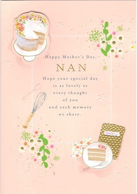 Nan Muttertag Karte Happy Mother's Day Nan Tortenmotiv Goldfolie Detail.