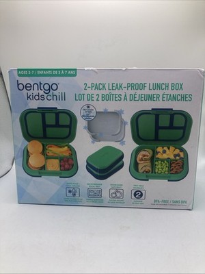 Bentgo 2 Pk Kids Chill Lunch/Snack Box w/ Removable Ice Pack Green/Navy BPA-FREE