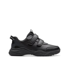 Image of Clarks Boys,Girls,Kids Unisex Feather Shine Kid Black Trainers,Riptape,School
