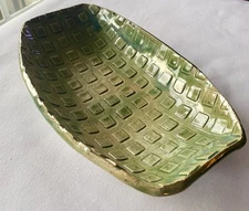 Green Glazed Decorative Pottery Display Bowl With Raised Squares Not Signed