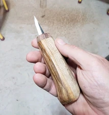 Wood Carving Knife 1 1/2" Blade Ash & Black Walnut Handle w/Rough Saw Marks 