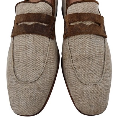 Dolce & Gabbana Italy Beige Brown Canvas Suede Dress Shoes Men 10.5 Penny Loafer Dolce & Gabbana Italy Beige Brown Canvas Suede Dress Shoes  main image 4