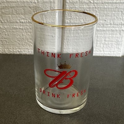 Vintage Budweiser Beer Tasting Gold Rim Glass Think Fresh Drink Fresh 3 1/2'' EUC