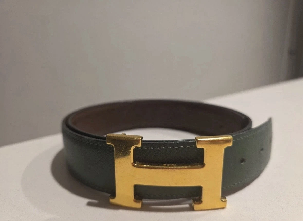 Womens Hermes Gold Leather Belt with Silver Chain Buckle Hermes 1996 Silver Tone Chain d main image 3