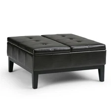 Pemberly Row Modern 36"Square Faux Leather Storage Ottoman in Brown