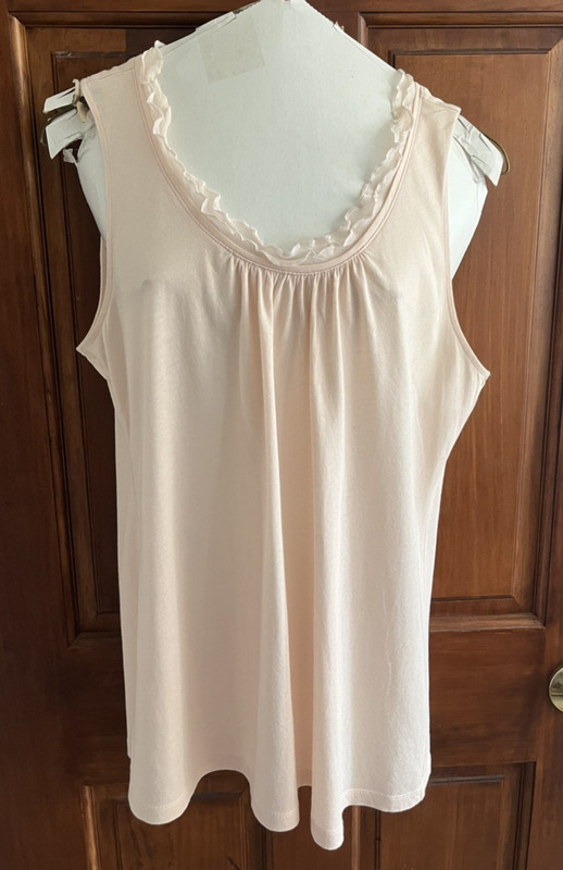Ann Taylor LOFT Womens Cotton Scoop Ruffle Neck Pink Tank Top Size Medium