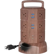 Power Strip Tower Surge Protector 6.5 Ft. Extension Cord 12 Outlets 6 USB Cord w