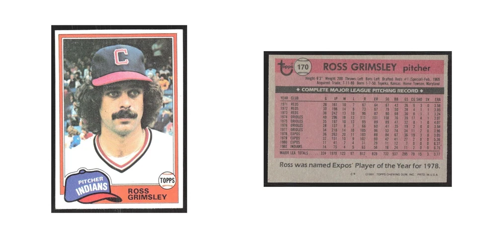 1981 Topps Ross Grimsley Indians #170 - Image 3 of 3