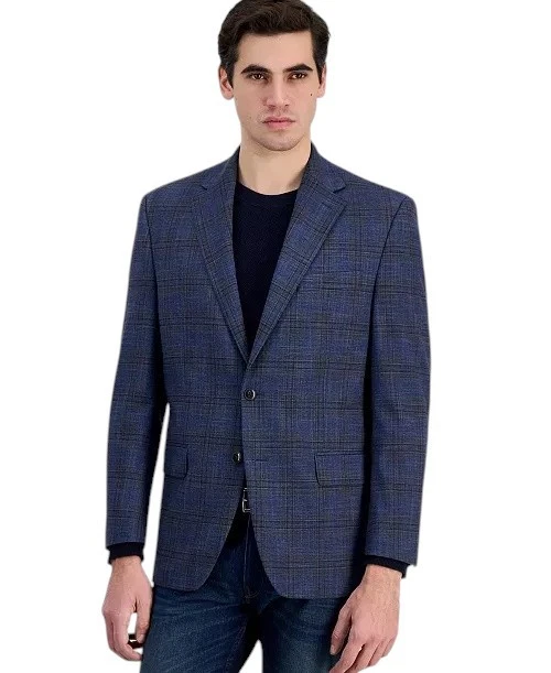 Michael Kors Mens Classic fit Sport Coat Blazer 48 R Blue Brown Plaid Stretch