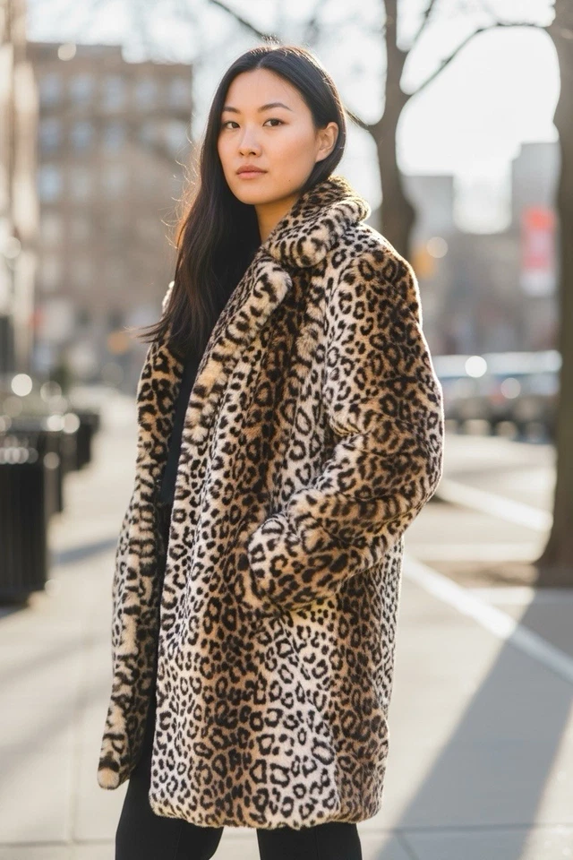 Vintage Leopard Print Faux Fur Coat Women’s Mid-Length Pockets - Image 2 of 2