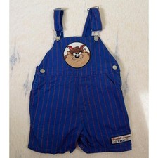 Vintage Looney Tunes Taz Toddler Overalls Blue Red Stripe Shortalls 4T