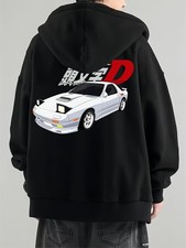 Men's Initial D Graphic Hoodie - Japanese Racing Design with Sports Car Art, Loo