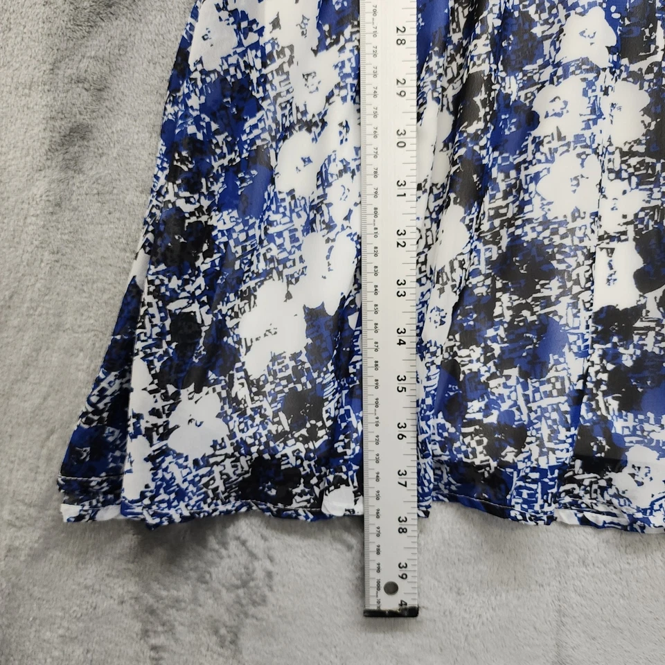 Vestido Colección NY Mujer PS PETITE Azul Negro Floral Chifón Imitación Envolvente Corbata Cinturón Foto 3 de 4