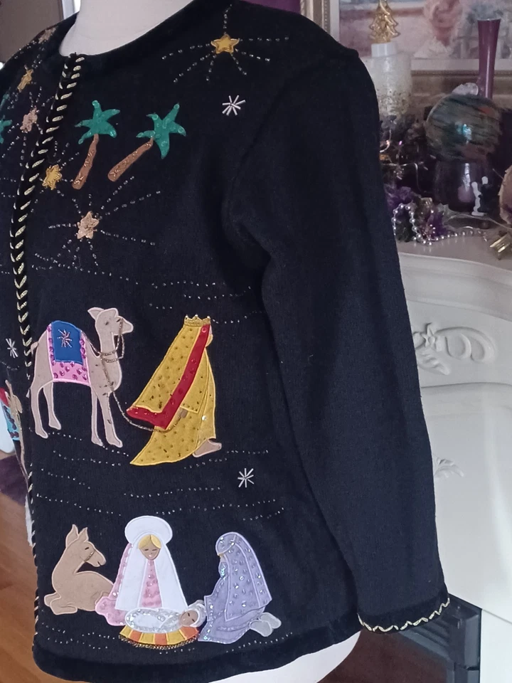 Suéter Quacker Factory Negro Colorido Navidad (Benes) Talla 1X Foto 4 de 4