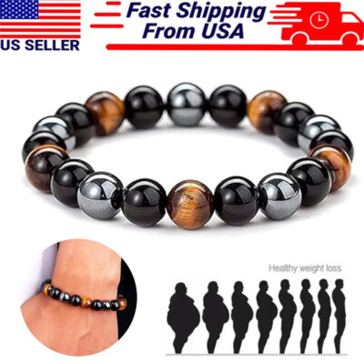 #ad #ad Energy Healing Stretch Bracelet Natural Stone Hematite Tiger Eye for Men Women $2.99