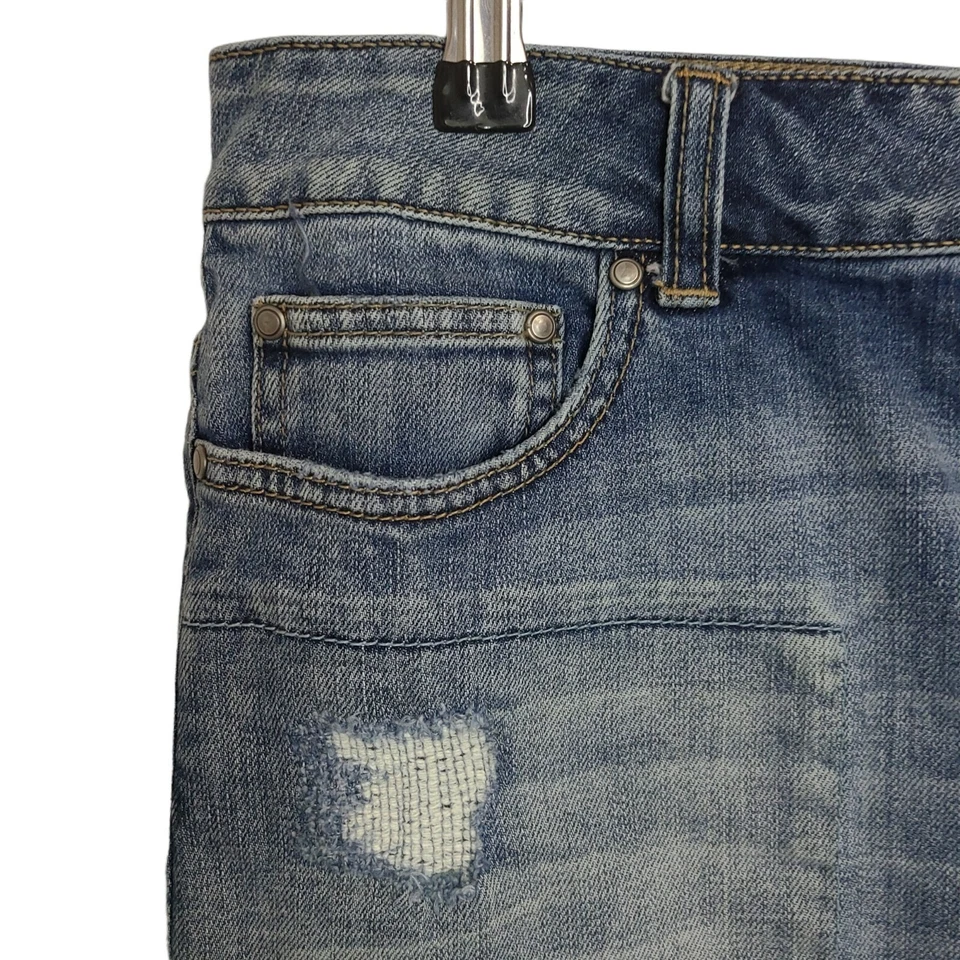 Minifalda London Jean para mujer talla 8 azul jean/denim desgastada elástica Y2K Foto 3 de 4