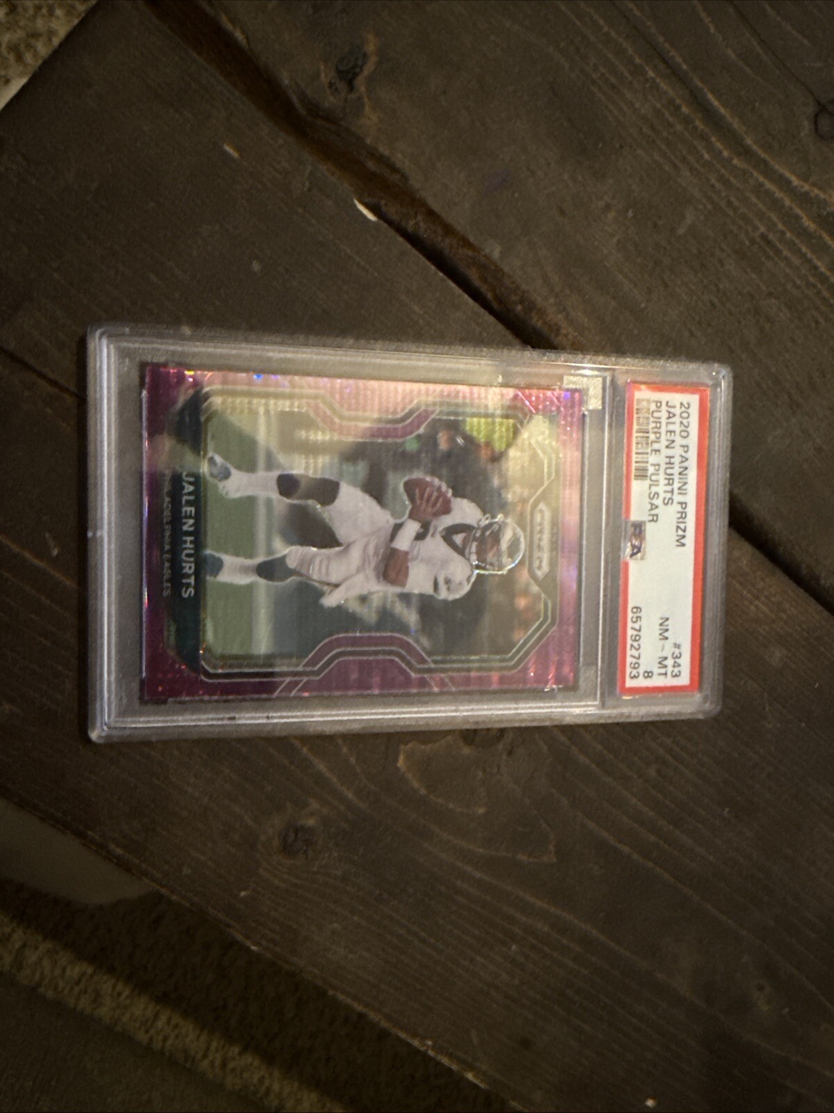 Jalen Hurts 2020 Panini Prizm #343 Fanatics Purple Pulsar SP Rookie PSA 9 Eagles