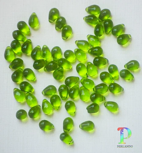 60 Bohemian Drop Crystal Glass Green Clear 8.5 x 5.5mm (162/2)