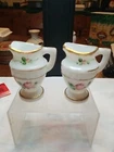 2 Vintage Miniature Milk Glass Hand Painted Pitchers
