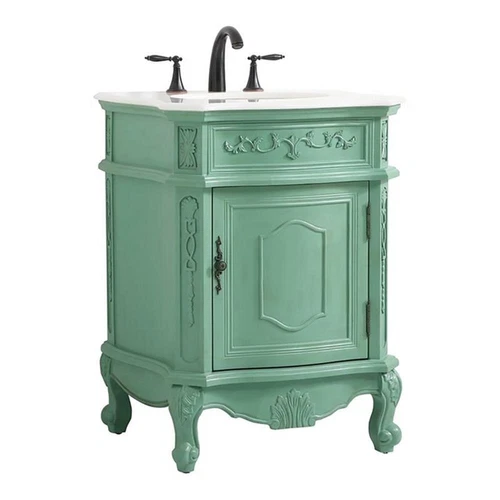 Elegant Decor Berkshire 24" Solid Wood and MDF Single Bathroom Vanity in Mint - Picture 1 of 8