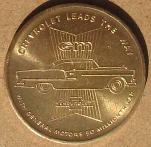 NOS 1954 CHEVROLET GOLD PLATED GM TOKEN VERY NICE #BB72