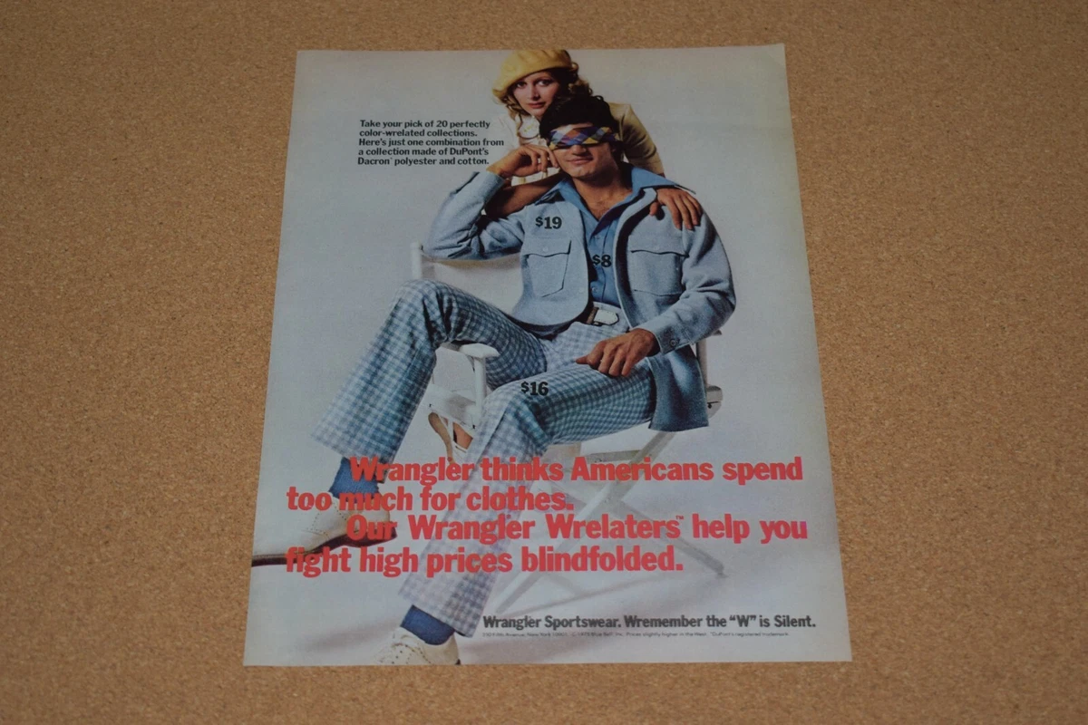 70s Vintage Print Ad Wrangler Sportswear clothing fashion style pants hat jacket