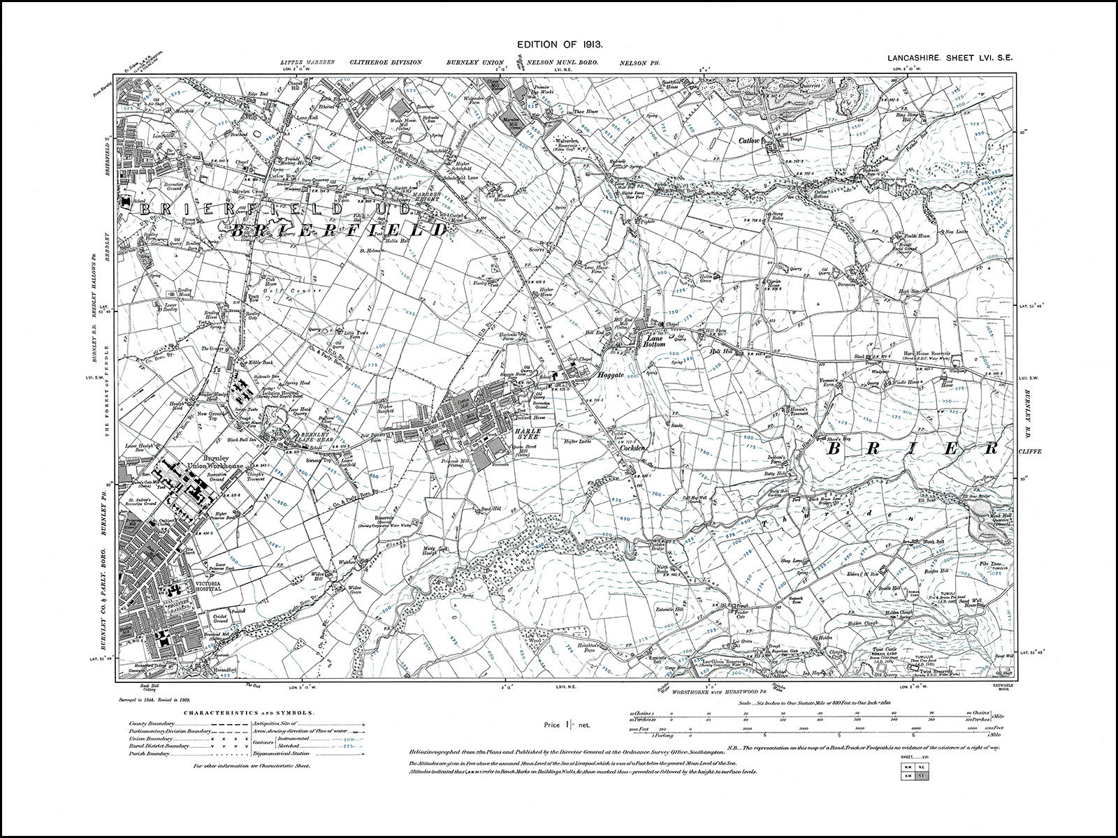 Old map of Burnley NE, Brierfield SE, Harle Syke, Lancs 1913 56SE