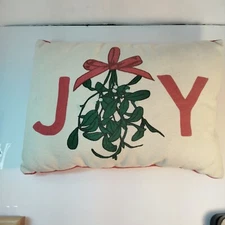 Joy Throw Pillow Cushion Mistletoe Holiday Christmas 14 x 10 Red  Green