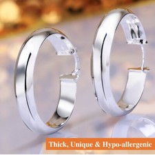 925 Sterling Silver Plated Thick Unique Circle Smooth Round Shaped Hoop Earrings