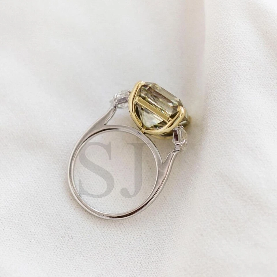 Anel de prata 925 raro corte asscher solitário diamante champanhe certificado 20 quilates - Imagem 3 de 4