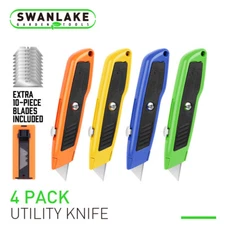 4 Pc Lockback Utility Knife Set Box Cutter Colourful 10 Extra Retractable Blades