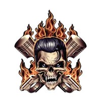 Aufkleber Elvis Rockabilly Totenkopf Kolben Flammen 17X14 Cm Skull Decal Sticker