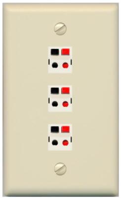 RiteAV 3 Port Speaker Wire Plug Jack Wall Plate - Flat [Ivory/Ivory]