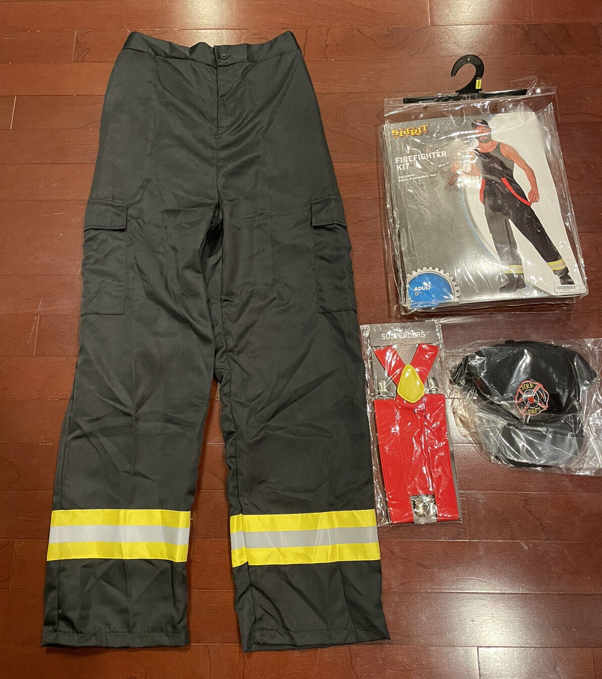 NEW Firefighter Kit Mens Costume Rescue Fireman Lumberjack Halloween Outfit Med