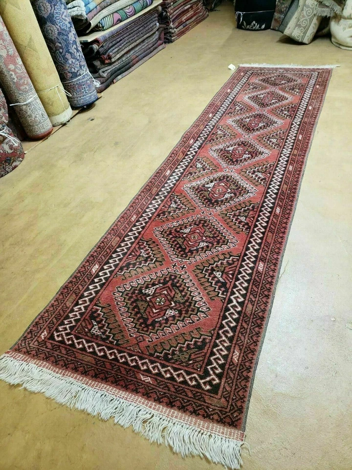 2' 5" X 9' Vintage Handmade Bokhara Red Turkoman Pakistani Wool Runner Rug - Image 2 of 4