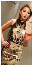 ZARA ELEGANT GOLD & BLACK EMBELLISHED SLEEVELESS PENCIL DRESS size L NEW